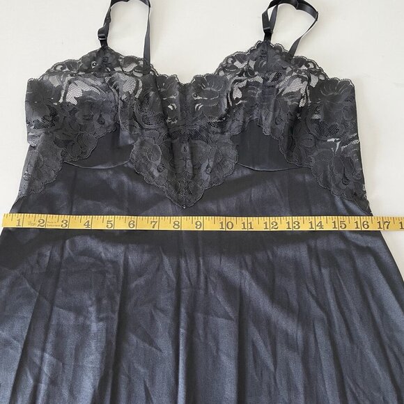 VTG JC Penney Black Lace Nylon Goth Lace Satin Nightgown Slip Dress Sz 38/L - Picture 7 of 8